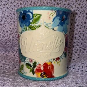 Pioneer Woman Melody Utensil Holder Jar cream teal floral country decor kitchen